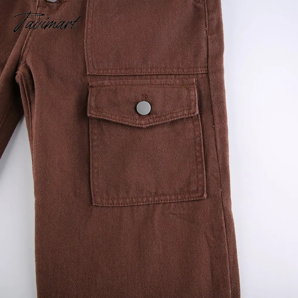 Summer Retro Low Waist Jeans Solid Color Ladies Harajuku Joker Everyday Street Dress Fashion Casual Pants with Flip Pockets