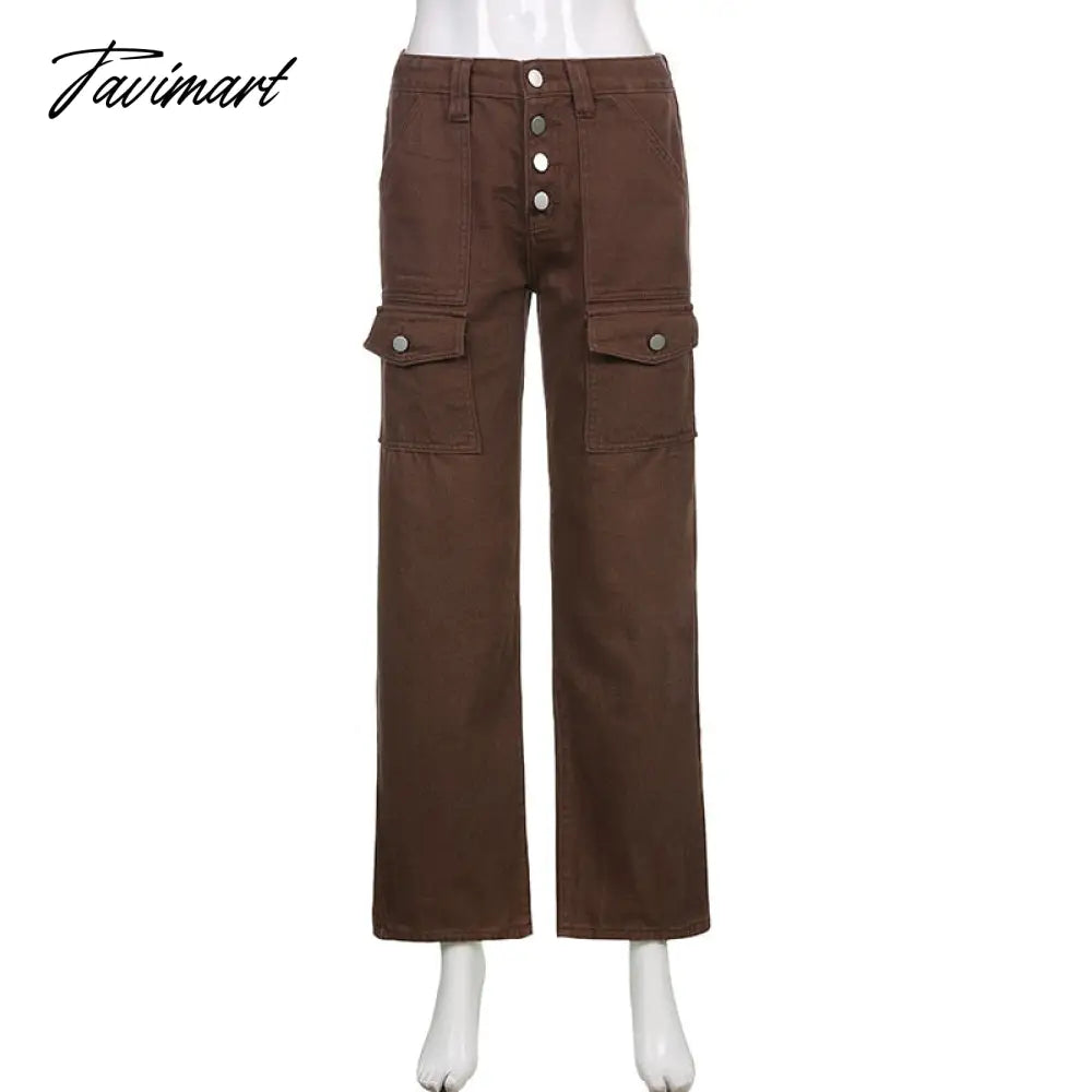 Summer Retro Low Waist Jeans Solid Color Ladies Harajuku Joker Everyday Street Dress Fashion Casual Pants with Flip Pockets