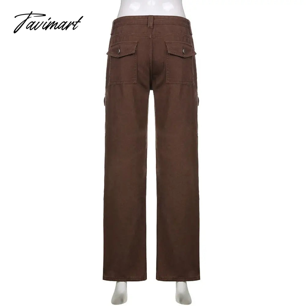 Summer Retro Low Waist Jeans Solid Color Ladies Harajuku Joker Everyday Street Dress Fashion Casual Pants with Flip Pockets