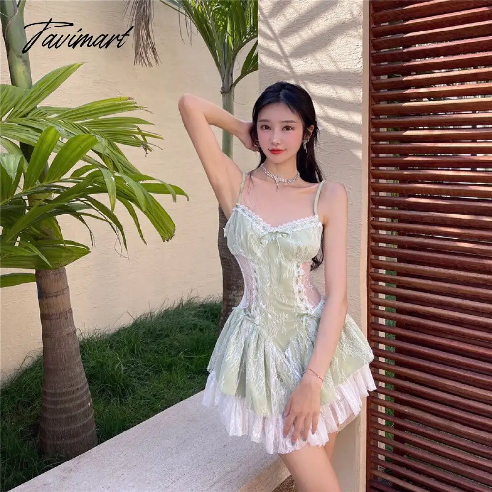 Summer Sexy but Cute Style High Quality Lace Stitching Suspender Dress Design Slim Waist Dresses Super Fairy
