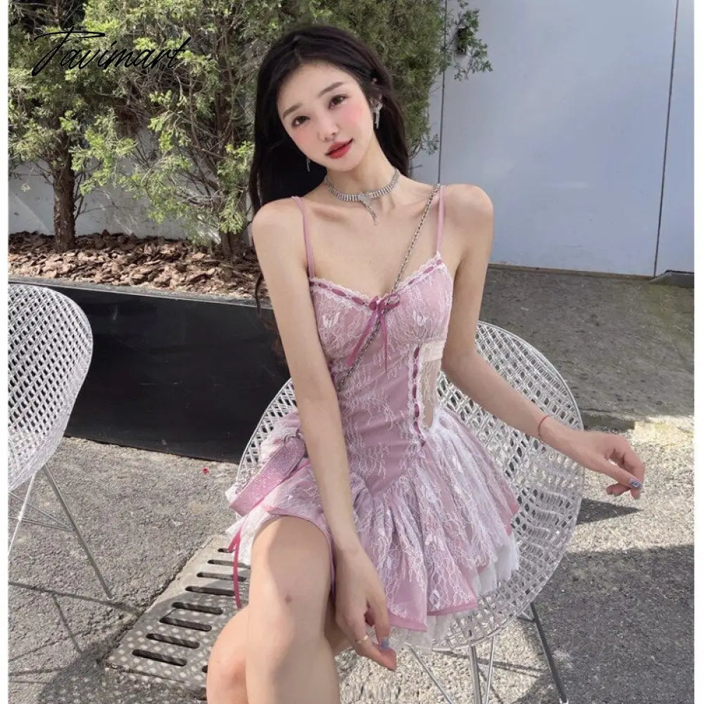Summer Sexy but Cute Style High Quality Lace Stitching Suspender Dress Design Slim Waist Dresses Super Fairy