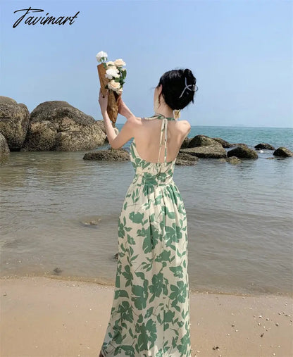 Summer Sexy Women Floral Print Fake Two Pieces Dress High Waist Beach Skirt Fashionable Backless Holiday Party Long Dresses