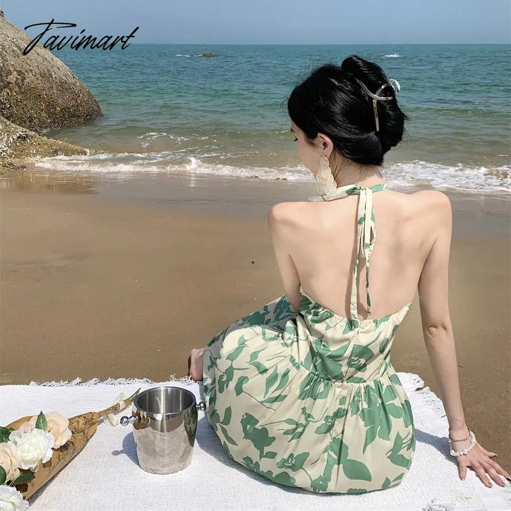 Summer Sexy Women Floral Print Fake Two Pieces Dress High Waist Beach Skirt Fashionable Backless Holiday Party Long Dresses
