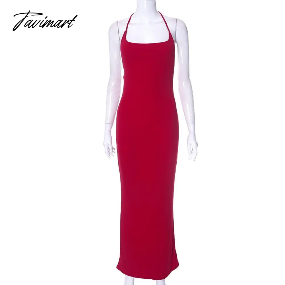 Summer Solid Color Suspenders Sexy Big Backless Lace Up Hip Long Slim Dress Women Lady Elegant Dresse Evening Dress