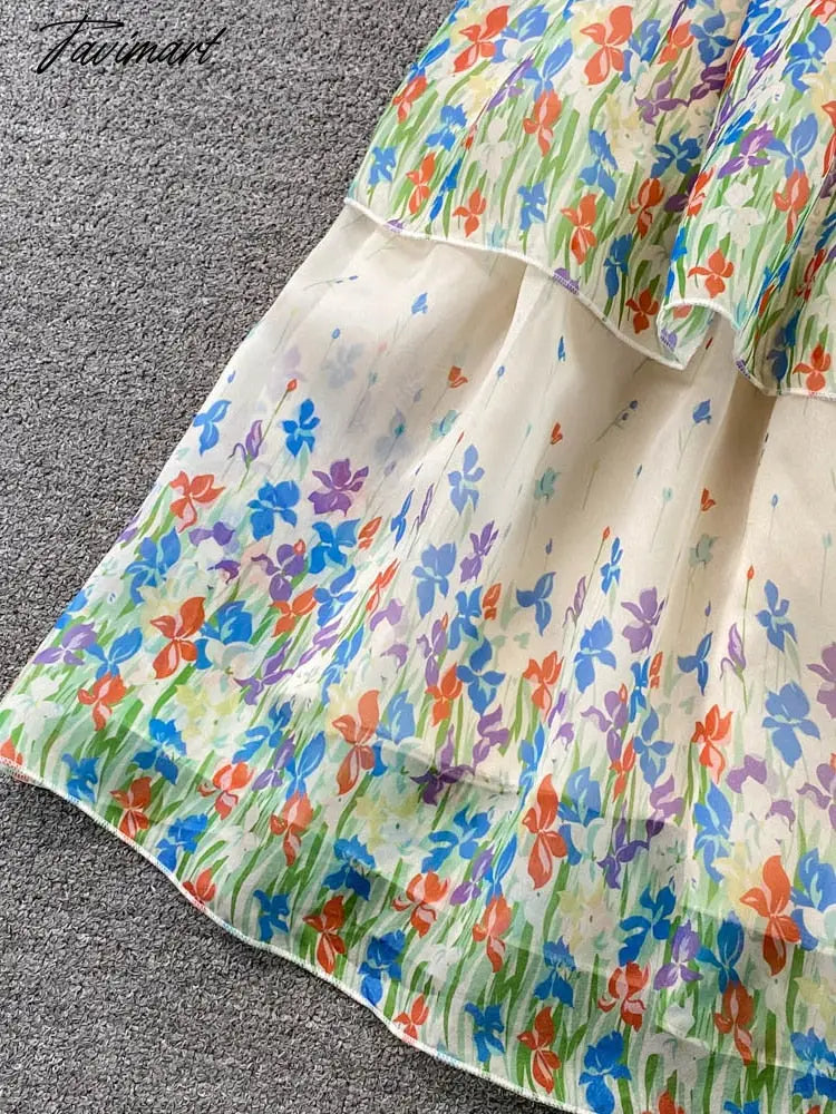 Summer Suspender Dress Seaside Holiday Beach Dress Fashion Elegant and Thin Printed A-line Dress Women Tiered D1735