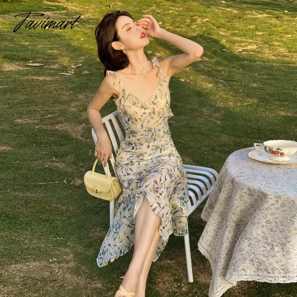 Summer Sweet Floral Midi Dress Women Beach Printed Casual Even Party Dress Office Lady Elegant Ruffles Dress Korean Fashion