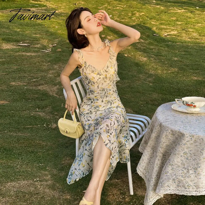 Summer Sweet Floral Midi Dress Women Beach Printed Casual Even Party Dress Office Lady Elegant Ruffles Dress Korean Fashion