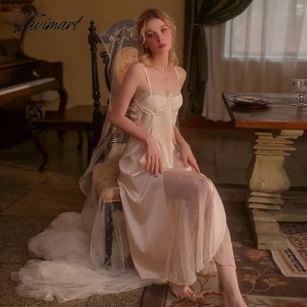 Summer Thin Lace Night Dress Women Seductive French Pajamas Female Sexy Nightgown Ice Silk Long Backless Home Clothes New