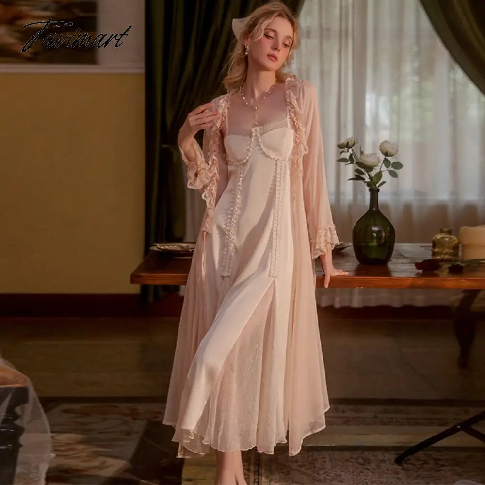 Summer Thin Lace Night Dress Women Seductive French Pajamas Female Sexy Nightgown Ice Silk Long Backless Home Clothes New