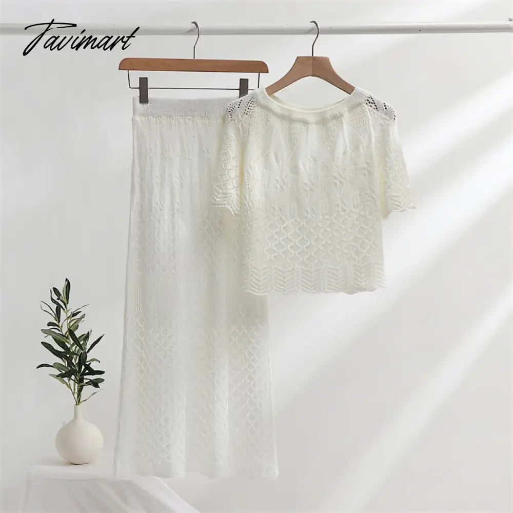 Summer Tracksuit Women Two Piece Set Skirt and Top Knitted 2 Piece Skirt Set Black White Knit Short Sleeve Matching Sets Women