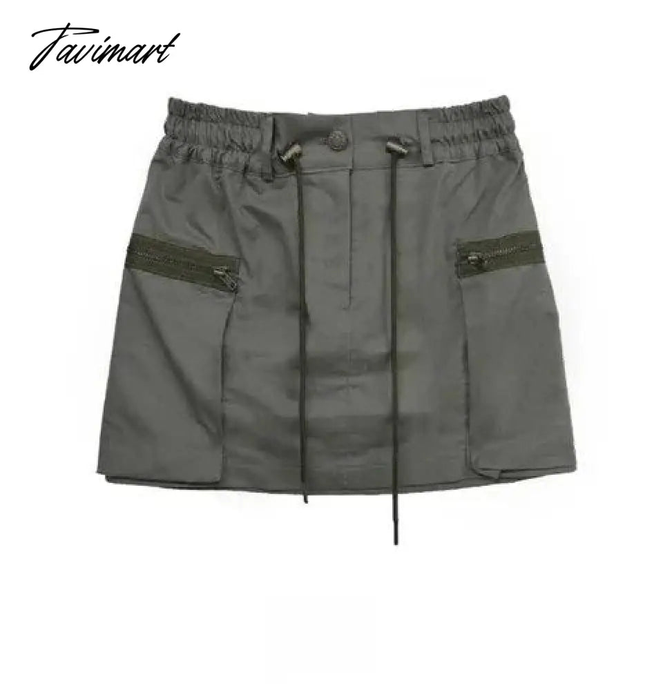 Summer Vintage Korean Retro High Street Side Pocket Zipper Drawstring Low Waist MINI Skirt Streetwear Fashion Skirt