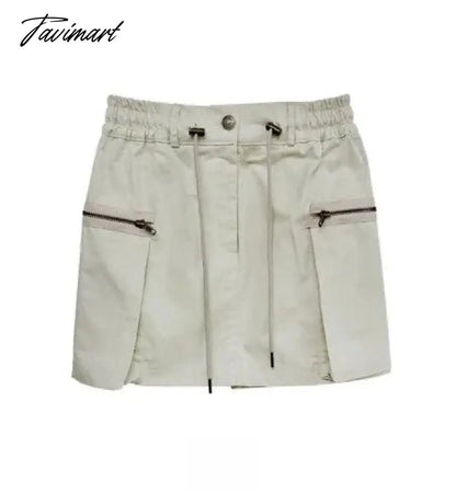 Summer Vintage Korean Retro High Street Side Pocket Zipper Drawstring Low Waist MINI Skirt Streetwear Fashion Skirt