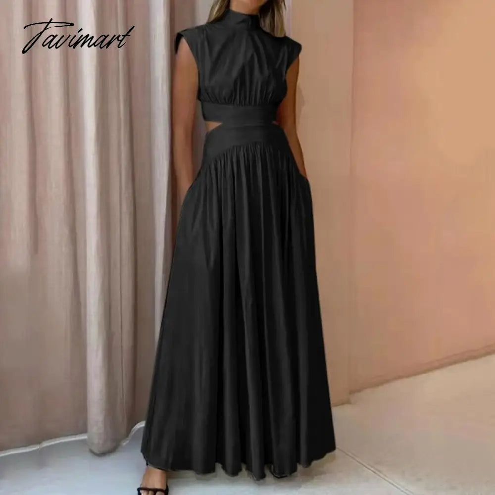 Summer Women Clothing Sleeveless Maxi Dresses Solid Color Party Femme Robe Casual Turtleneck High Waist Vestidos De Mujer Dress