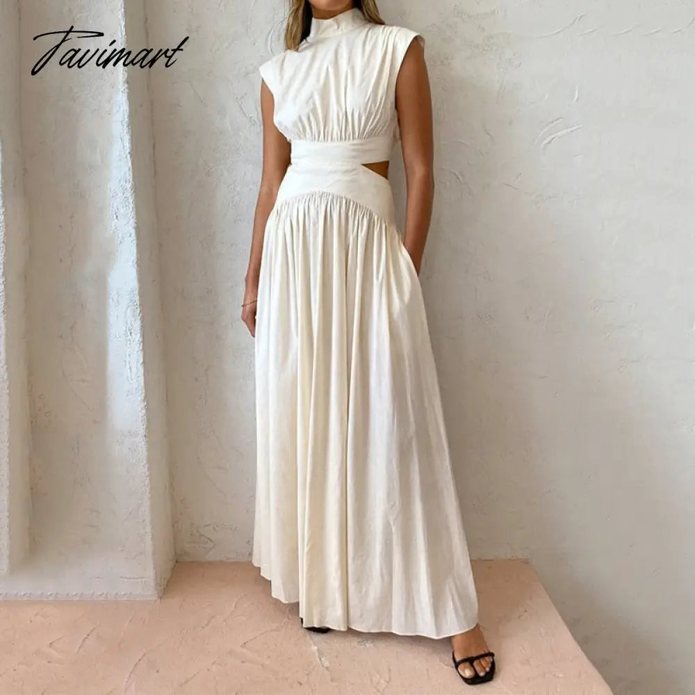 Summer Women Clothing Sleeveless Maxi Dresses Solid Color Party Femme Robe Casual Turtleneck High Waist Vestidos De Mujer Dress