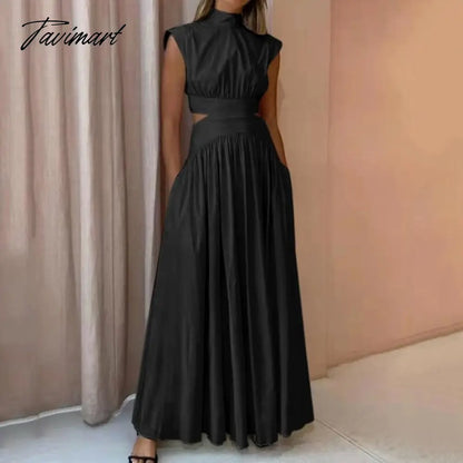 Summer Women Clothing Sleeveless Maxi Dresses Solid Color Party Femme Robe Casual Turtleneck High Waist Vestidos De Mujer Dress