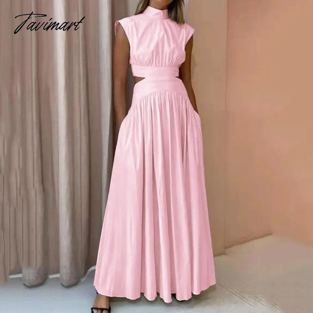Summer Women Clothing Sleeveless Maxi Dresses Solid Color Party Femme Robe Casual Turtleneck High Waist Vestidos De Mujer Dress