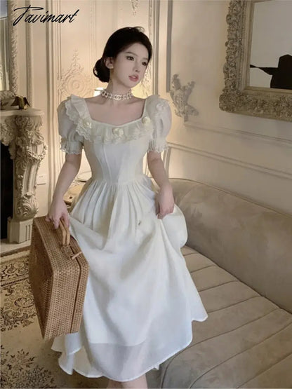 Summer Women Elegant Flower Wedding Party Dress Vintage Female France Ruffles Prom Dress Birthday Lady Princess Beach Dress