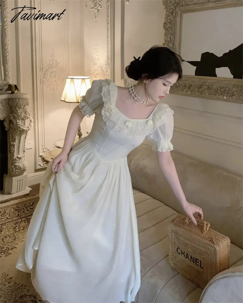 Summer Women Elegant Flower Wedding Party Dress Vintage Female France Ruffles Prom Dress Birthday Lady Princess Beach Dress