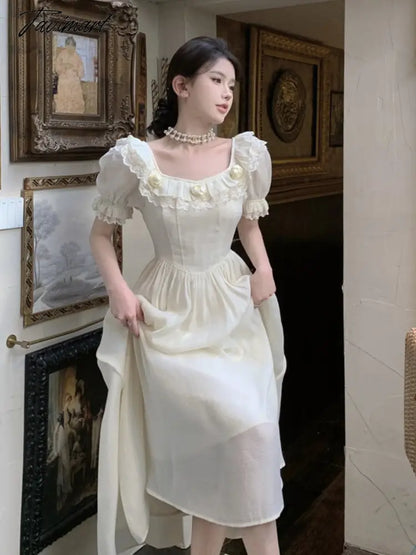 Summer Women Elegant Flower Wedding Party Dress Vintage Female France Ruffles Prom Dress Birthday Lady Princess Beach Dress