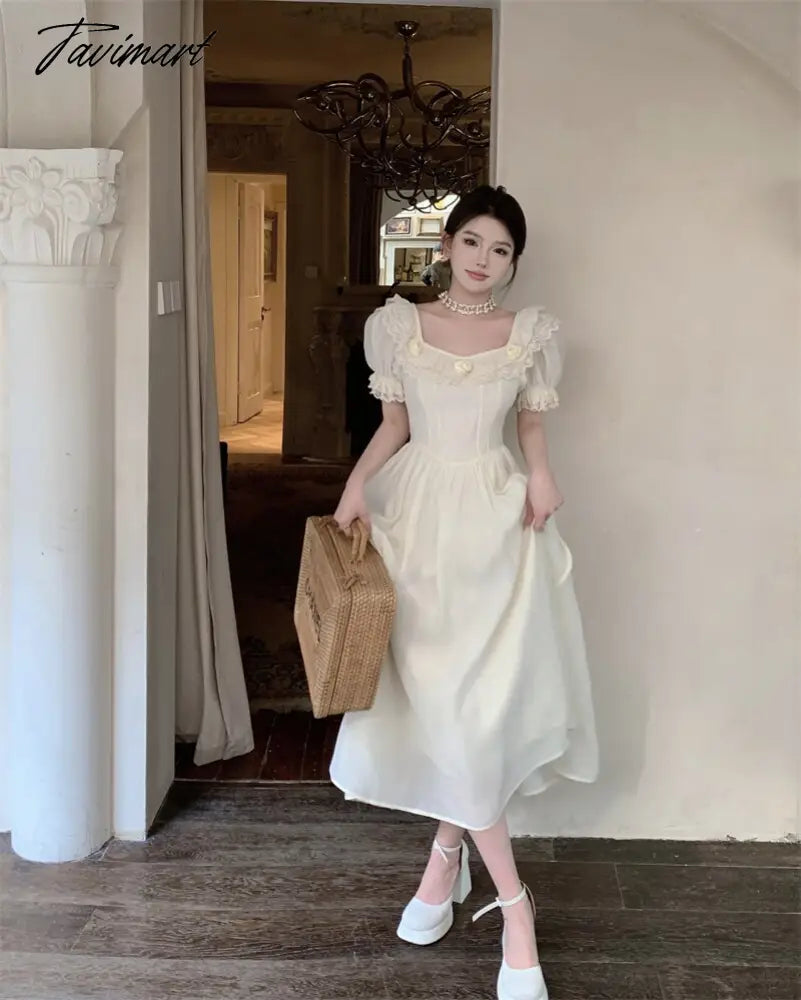 Summer Women Elegant Flower Wedding Party Dress Vintage Female France Ruffles Prom Dress Birthday Lady Princess Beach Dress