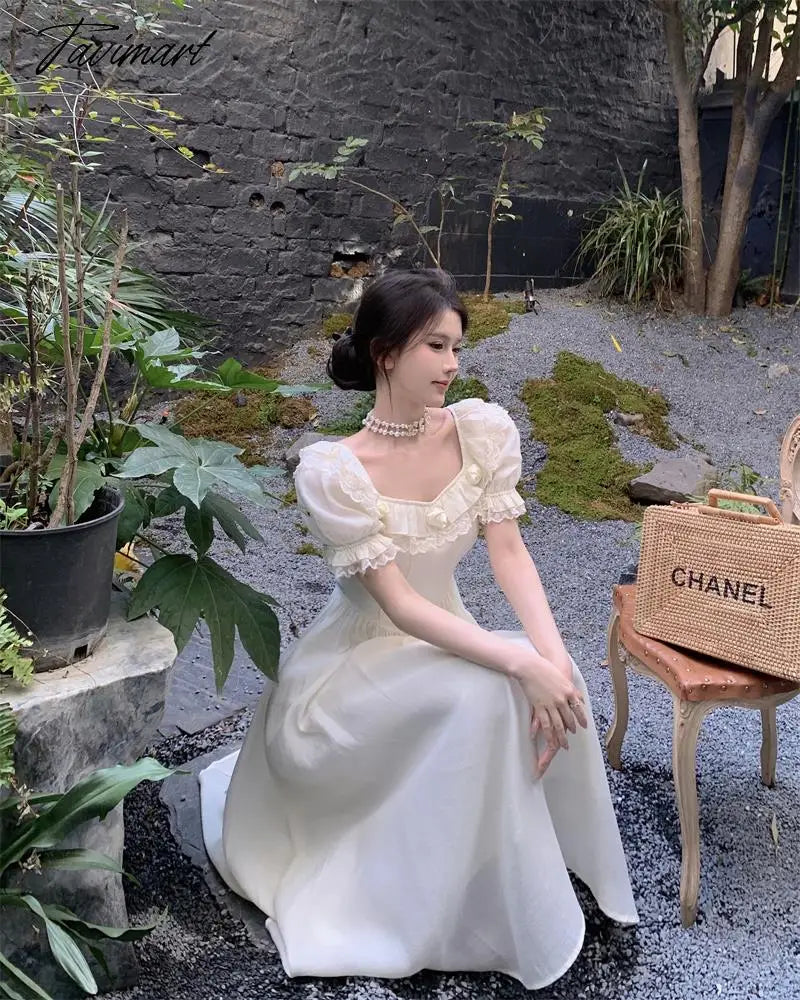 Summer Women Elegant Flower Wedding Party Dress Vintage Female France Ruffles Prom Dress Birthday Lady Princess Beach Dress