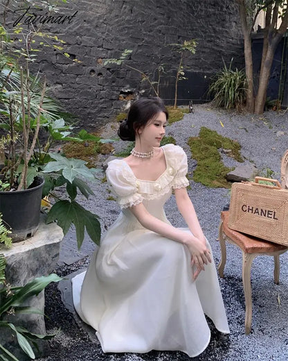 Summer Women Elegant Flower Wedding Party Dress Vintage Female France Ruffles Prom Dress Birthday Lady Princess Beach Dress