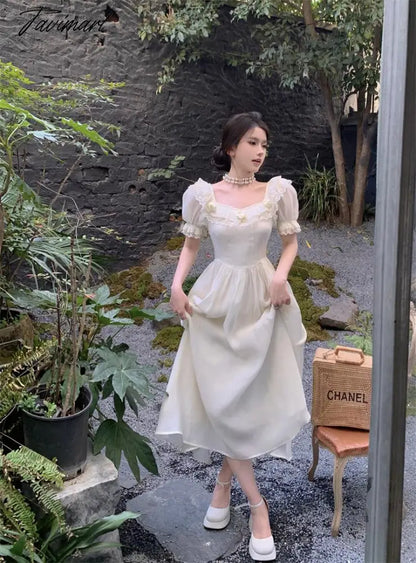 Summer Women Elegant Flower Wedding Party Dress Vintage Female France Ruffles Prom Dress Birthday Lady Princess Beach Dress