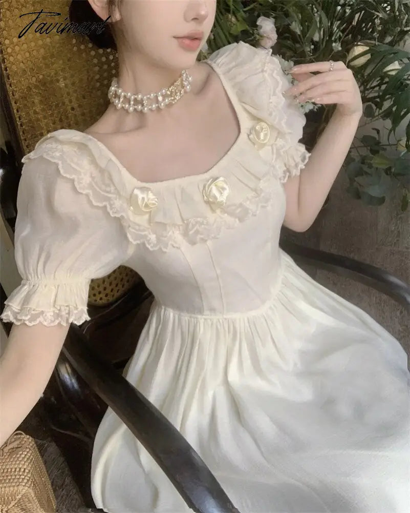 Summer Women Elegant Flower Wedding Party Dress Vintage Female France Ruffles Prom Dress Birthday Lady Princess Beach Dress