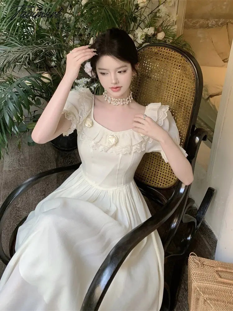 Summer Women Elegant Flower Wedding Party Dress Vintage Female France Ruffles Prom Dress Birthday Lady Princess Beach Dress
