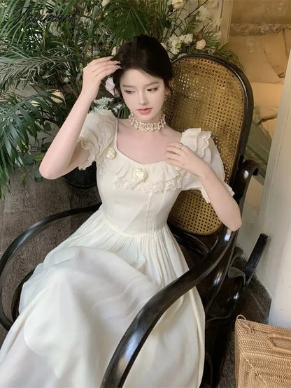 Summer Women Elegant Flower Wedding Party Dress Vintage Female France Ruffles Prom Dress Birthday Lady Princess Beach Dress