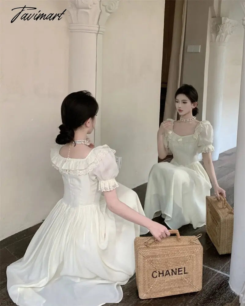 Summer Women Elegant Flower Wedding Party Dress Vintage Female France Ruffles Prom Dress Birthday Lady Princess Beach Dress