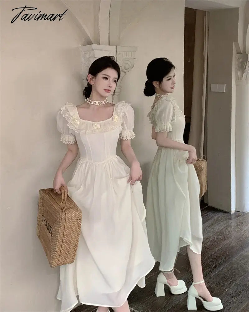 Summer Women Elegant Flower Wedding Party Dress Vintage Female France Ruffles Prom Dress Birthday Lady Princess Beach Dress