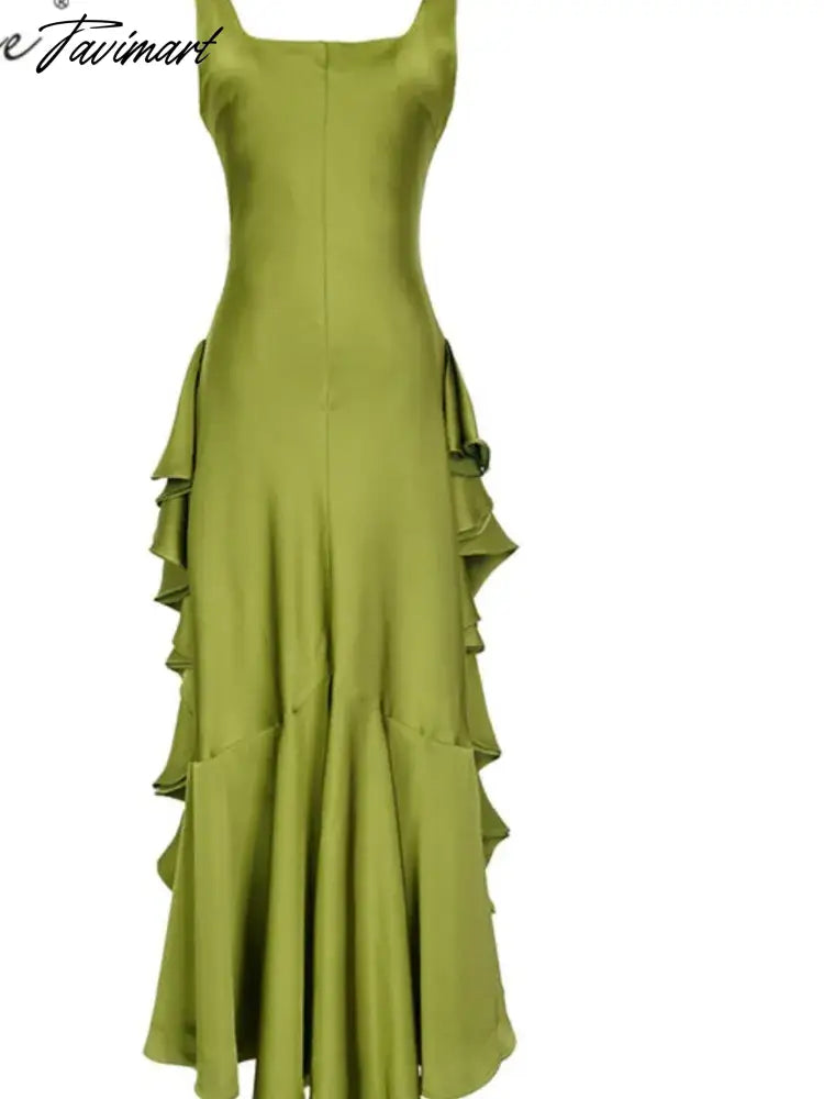 Summer Women Long Satin Dress Sleeveless Sexy Backless Silk Slit Ruffle Maxi Beach robe Party dresses evening dresses