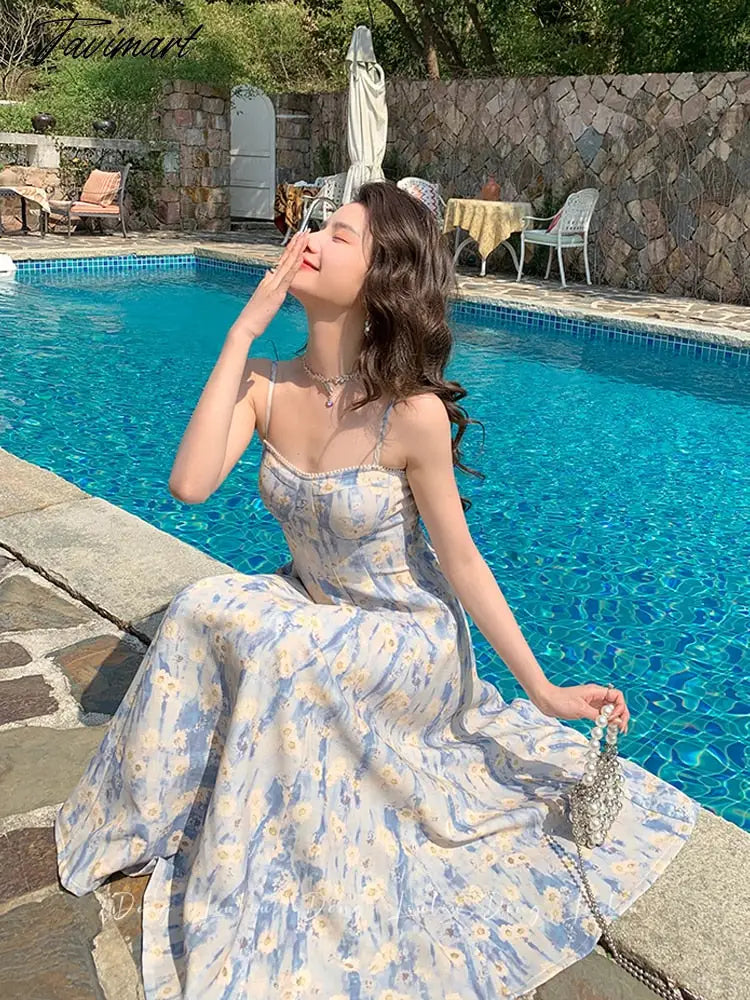 Summer Women's Dress Floral Strapless Sleeveless Long Dress Women's Robe Elegant Beach Backless A-Line Fairy Dress vintage slim