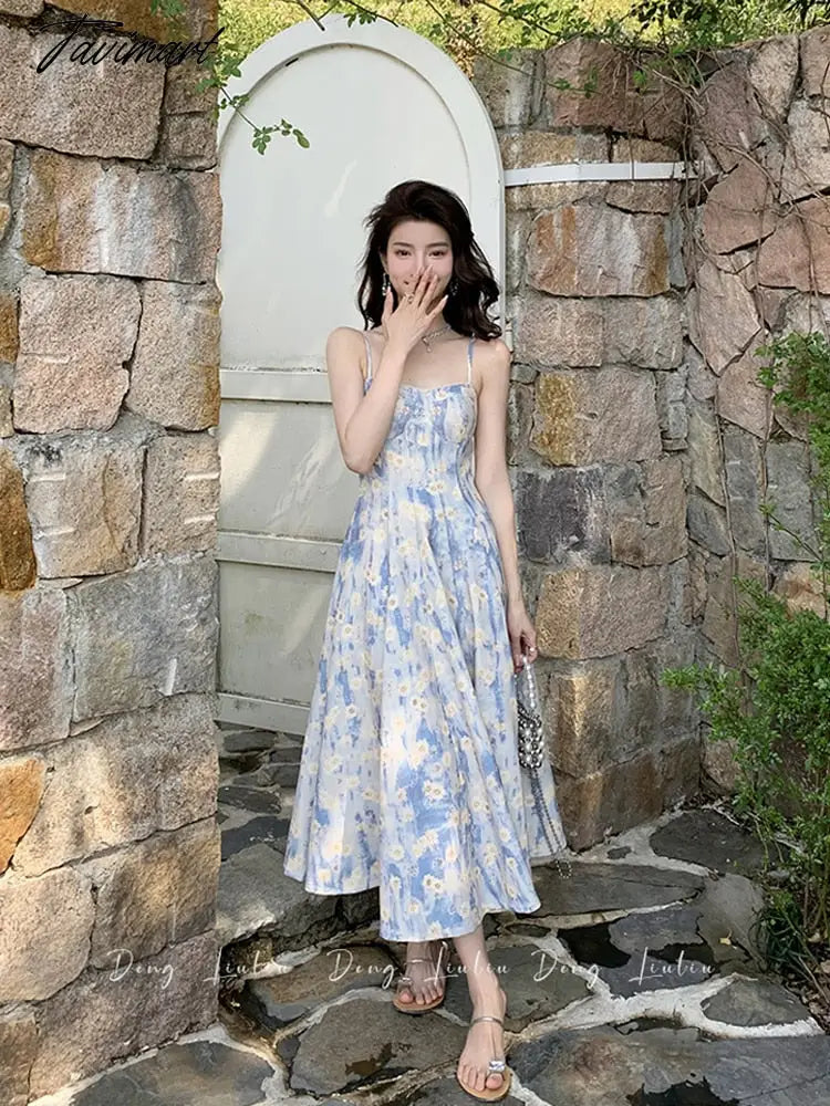 Summer Women's Dress Floral Strapless Sleeveless Long Dress Women's Robe Elegant Beach Backless A-Line Fairy Dress vintage slim