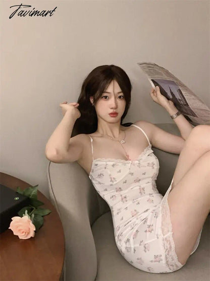 Summer Women's Wear Suspender Dress Design Sense White Floral Sweet Lace Slim Skirt Sleeveless V-neck Slim Waist Wrap Hip Skirt