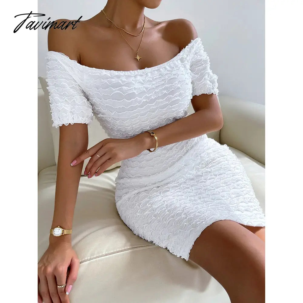 Summer Women Sexy Slash Neck Knitted Dresses Stylish Temperament Sweater Slim Hips Mini Dress Bodysuit Women Office Dress