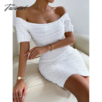 Summer Women Sexy Slash Neck Knitted Dresses Stylish Temperament Sweater Slim Hips Mini Dress Bodysuit Women Office Dress