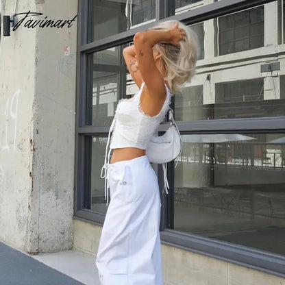 Summer Women Tank Tops Camisole Lace Up Sleeveless Flower Print Sexy Lace Short Crop Tops