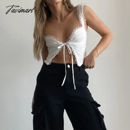 Summer Women Tank Tops Camisole Lace Up Sleeveless Flower Print Sexy Lace Short Crop Tops