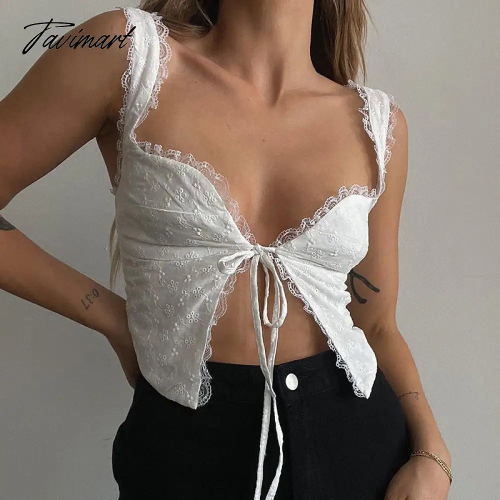 Summer Women Tank Tops Camisole Lace Up Sleeveless Flower Print Sexy Lace Short Crop Tops