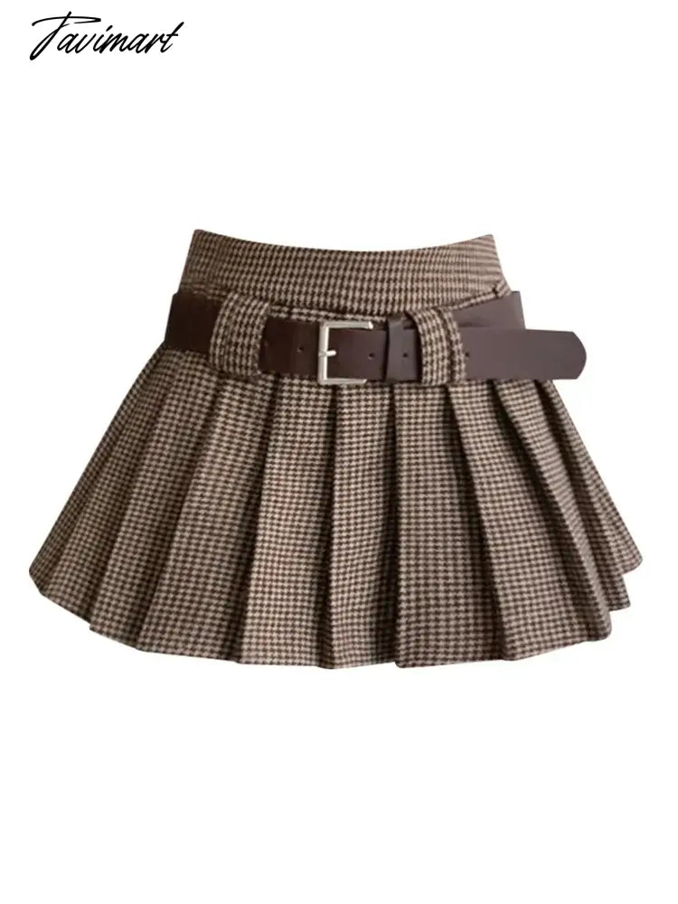 Summer Women Vintage Mini High Waist A-line JK Pleated Skirt With Belt Japanese Fashion Gyaru 2000s Fairy Tide Y2k Streetwear