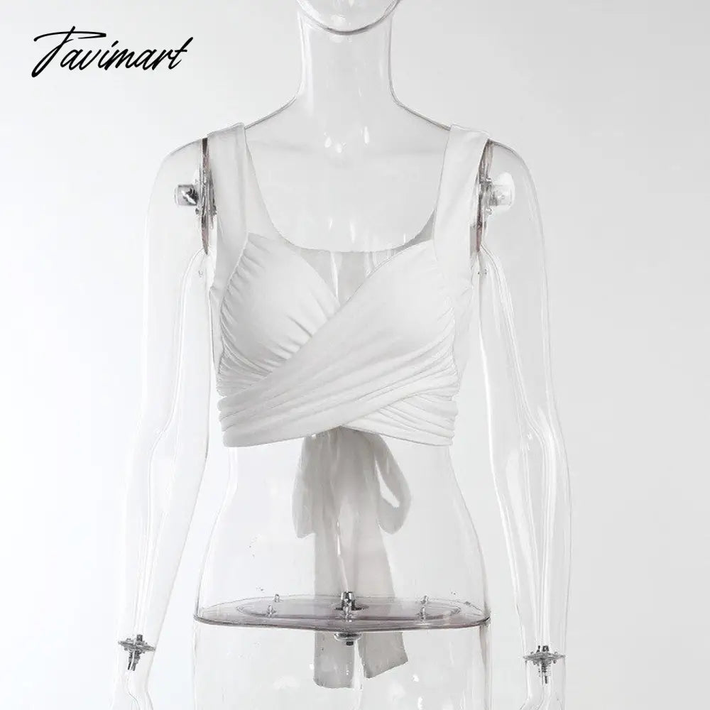 Summer Women Wrap Crop Top Basic Tee Bandage Sling Backless Vest Sexy Fashion For Ladies