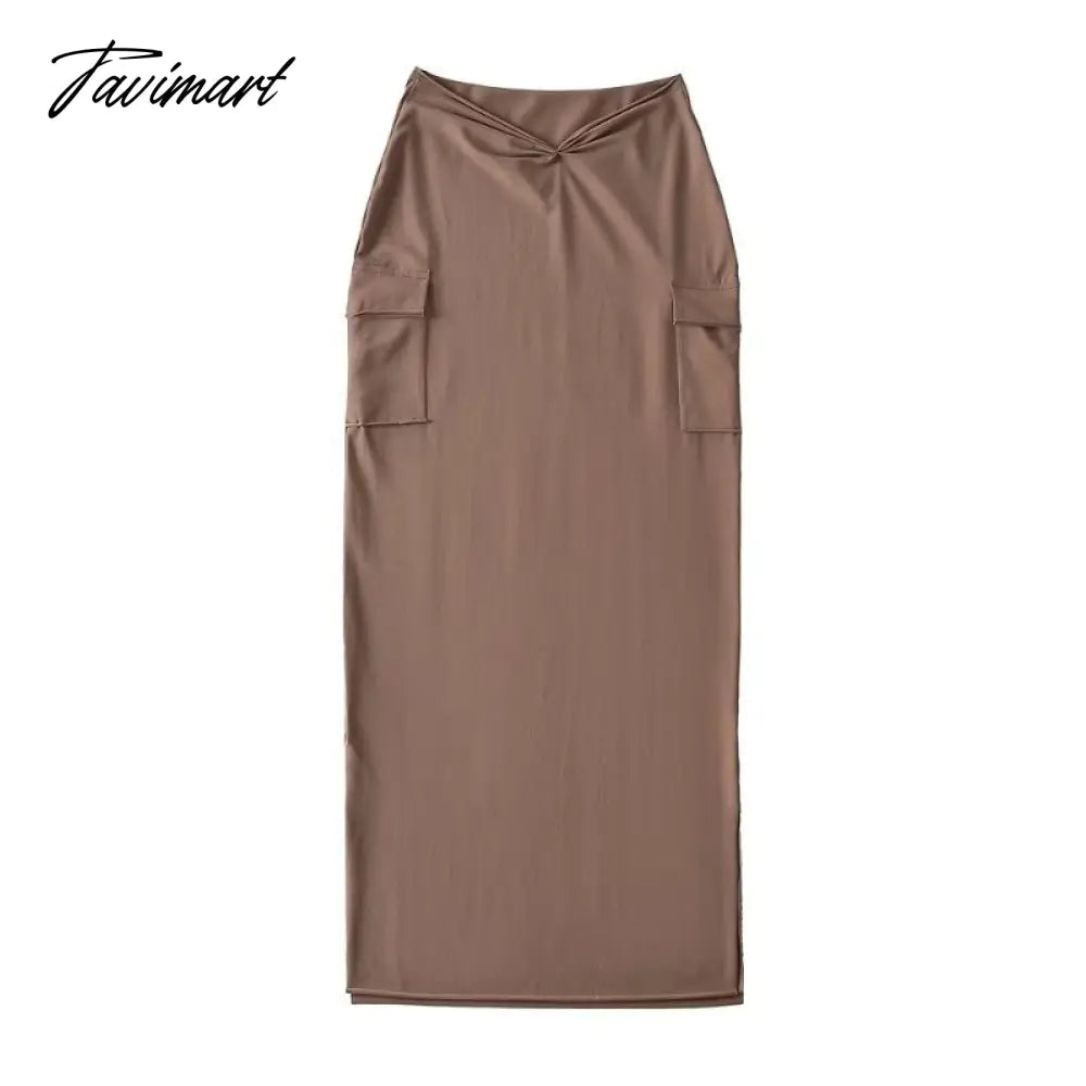 Summer Y2K Skirts Women Elastic High Waisted Bodycon Long Skirts Femme Body-shaping Shiny Streetwear Pockets Bottoms