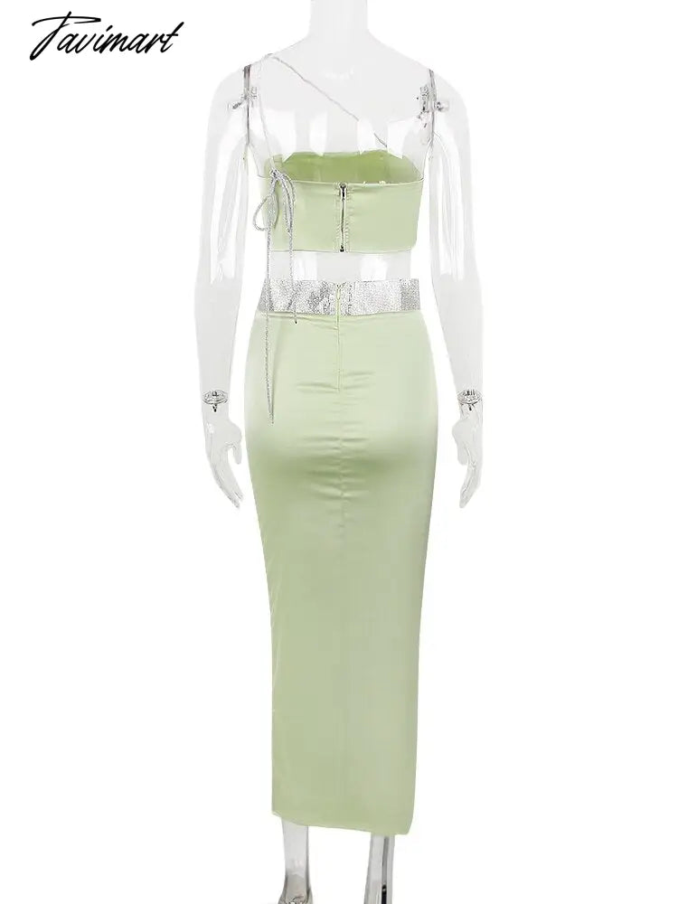 Suninheart Two Piece Sets Womens Outifits Sexy Night Club Party Skirts Matching Suit High Quality Luxury Diamonds Dresses
