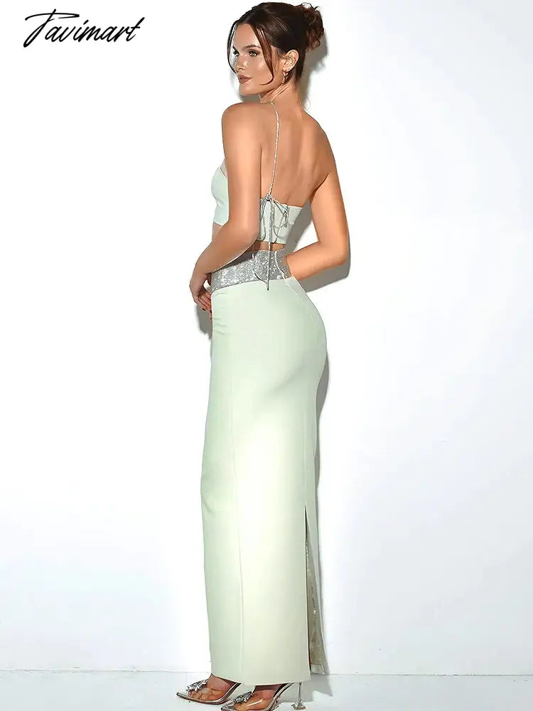 Suninheart Two Piece Sets Womens Outifits Sexy Night Club Party Skirts Matching Suit High Quality Luxury Diamonds Dresses
