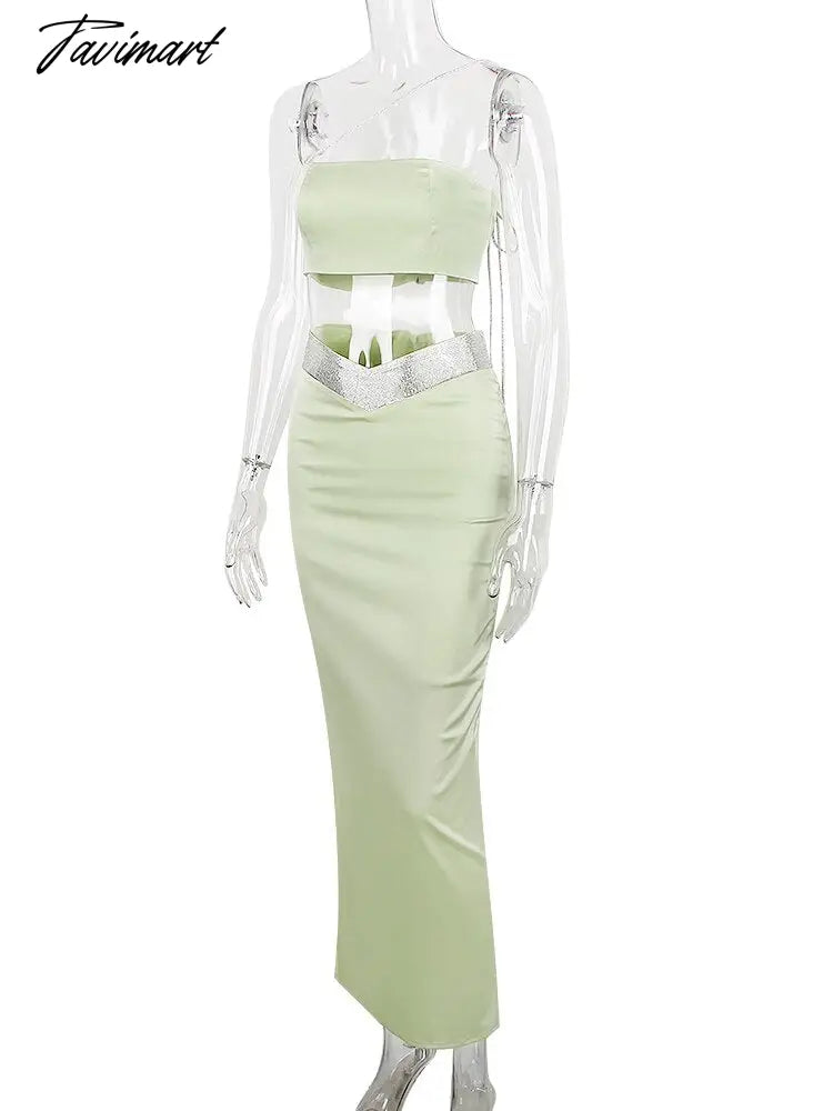 Suninheart Two Piece Sets Womens Outifits Sexy Night Club Party Skirts Matching Suit High Quality Luxury Diamonds Dresses
