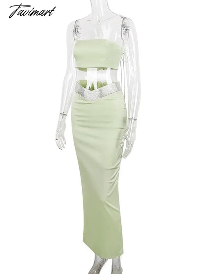 Suninheart Two Piece Sets Womens Outifits Sexy Night Club Party Skirts Matching Suit High Quality Luxury Diamonds Dresses