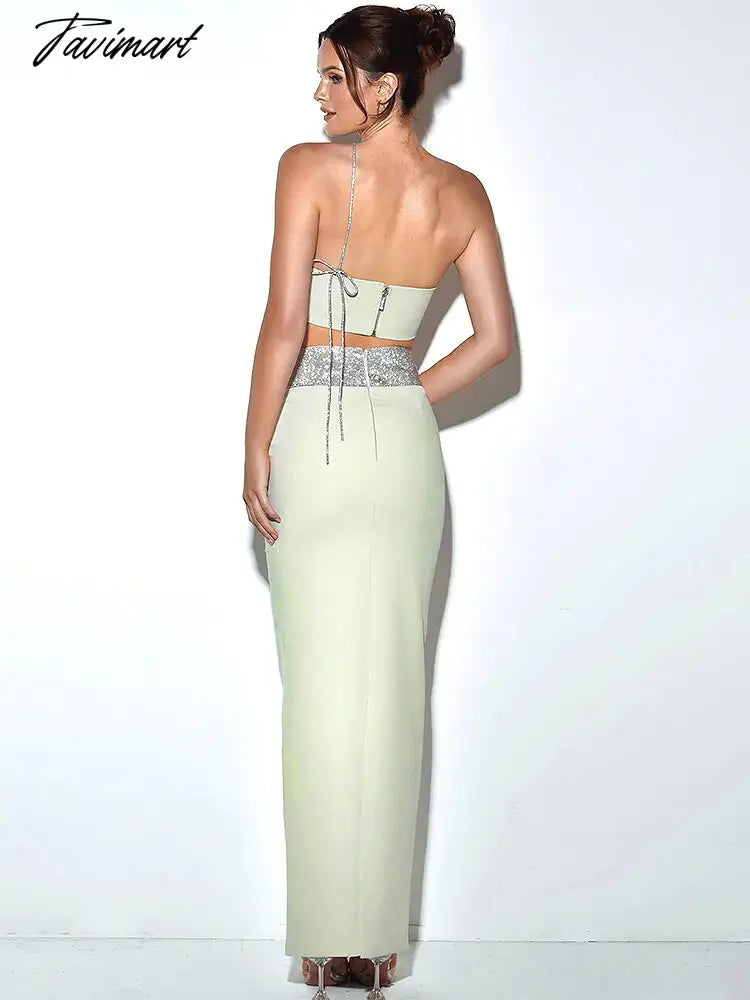 Suninheart Two Piece Sets Womens Outifits Sexy Night Club Party Skirts Matching Suit High Quality Luxury Diamonds Dresses