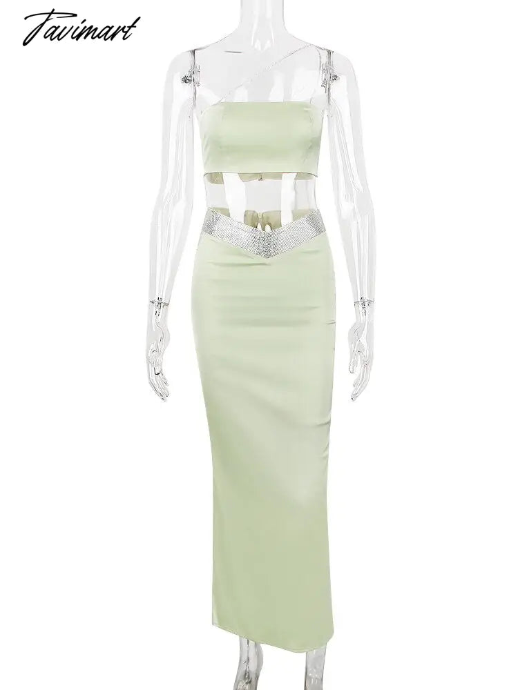 Suninheart Two Piece Sets Womens Outifits Sexy Night Club Party Skirts Matching Suit High Quality Luxury Diamonds Dresses